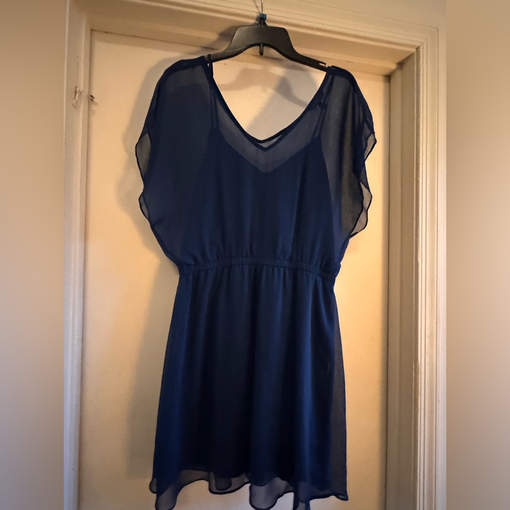 Express Deep Blue & Black Sheer Midi Dress size Large